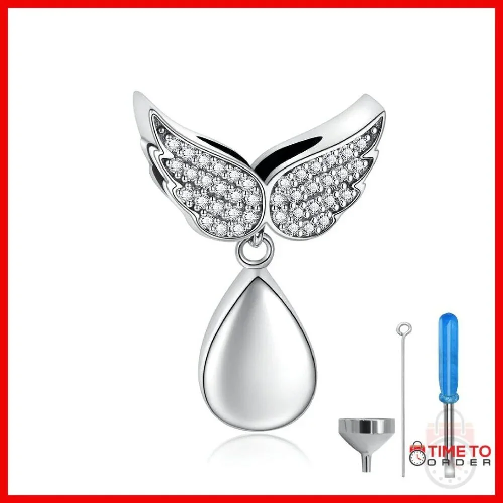 Sterling Silver Angel Wing Urn Charm for Ashes Memorial Keepsake Pendant